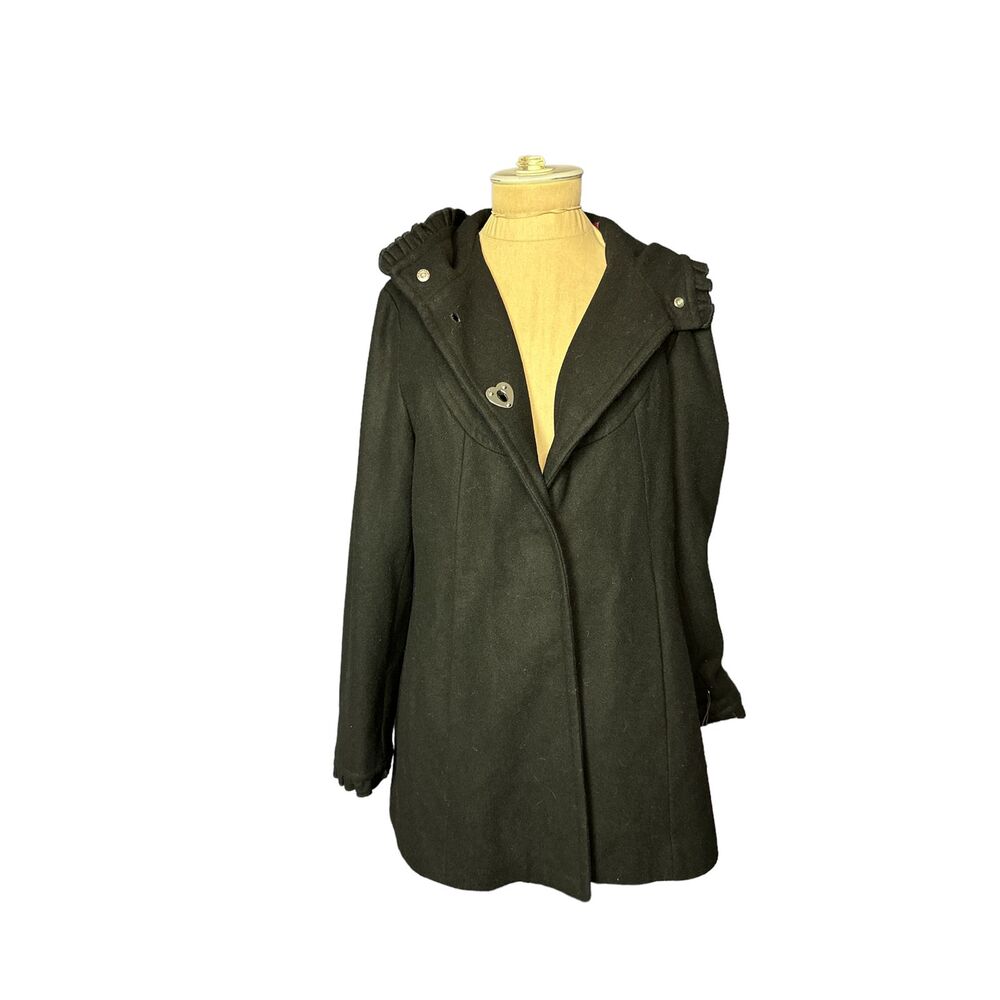 Betsey Johnson Black Hooded Winter Coat Wool Blend NWT Size 8